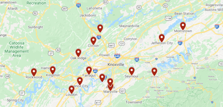 Christmas light installation Knoxville TN footer map